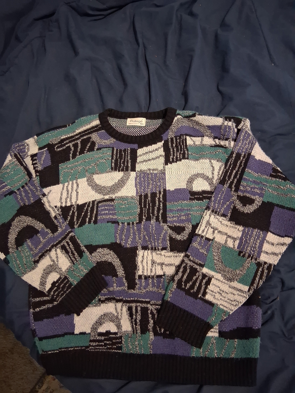 Vintage Abstract Pattern Crewneck Sweater - Multicolor